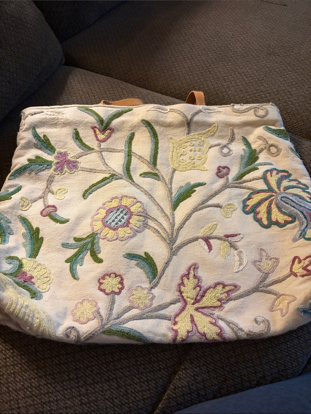 Embroidered Floral Tote Bag - Cream